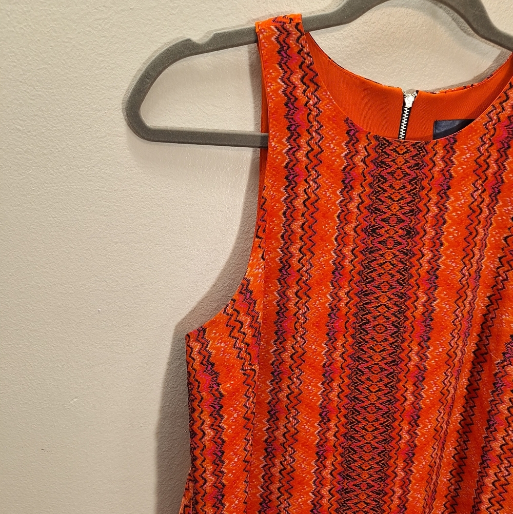 Vintage Sleeveless Back Zip Mini Dress Orange Pink Hippie Boho Tribal Small USA - Picture 3 of 15